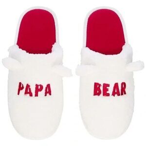 Macy's Family Pajamas Mens Papa Bear Faux-Fur Slippers White Red Small 6-7 New